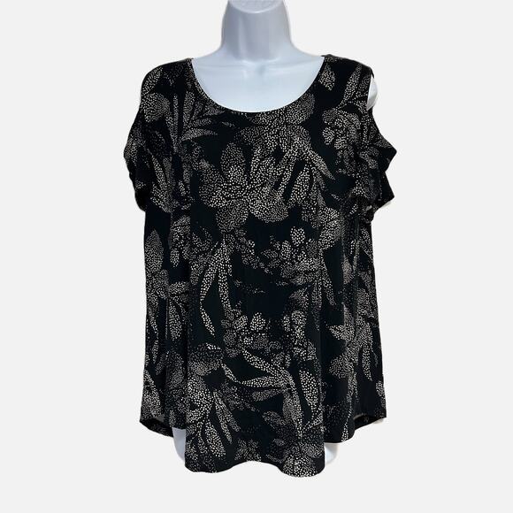 JM Collection Cut out Shoulder Short Sleeve Blouse White Dotted Flower Print PXL - Picture 1 of 3